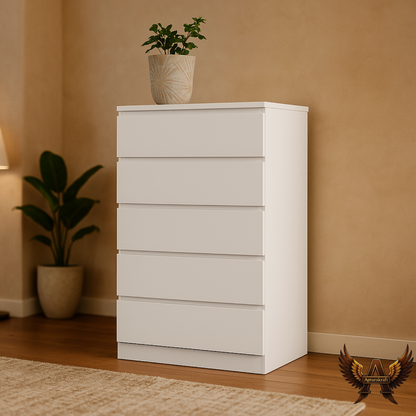 White Engineered Wood 5-Drawer Storage Tower
