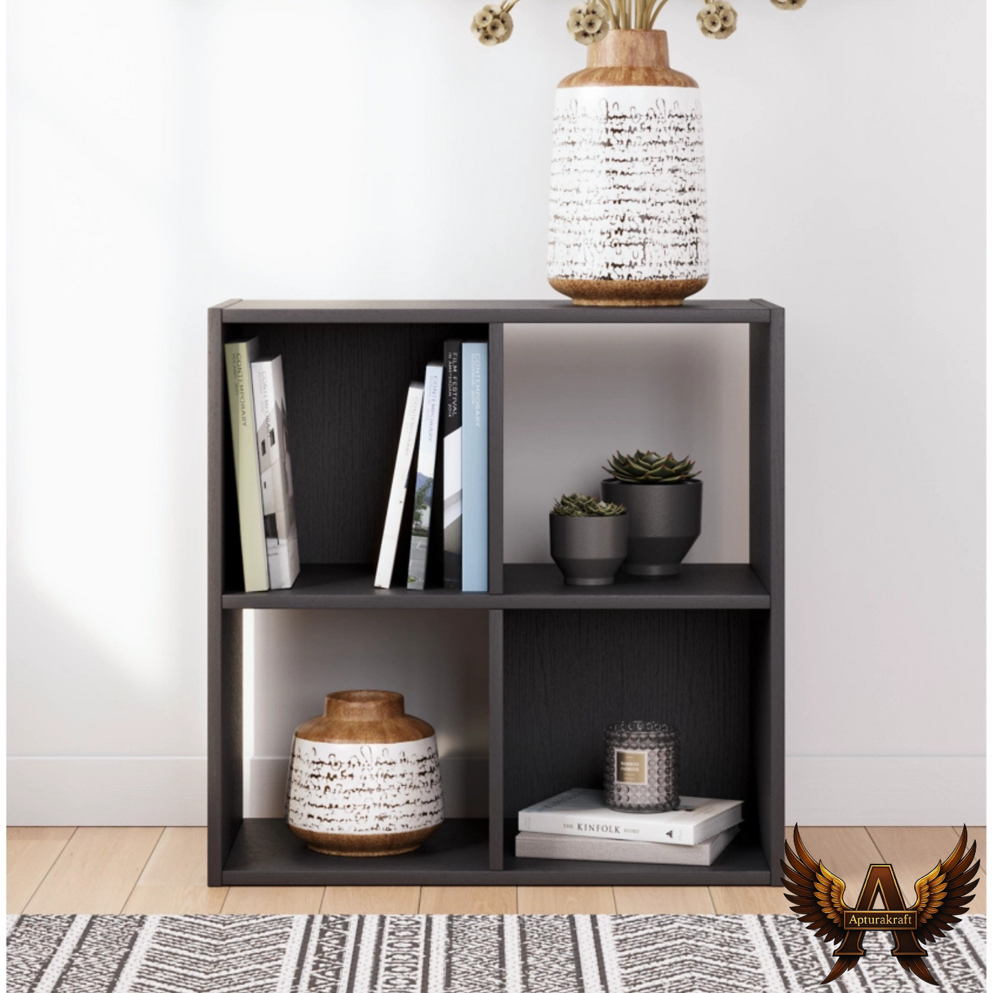 Black Engineered Wood 4-Cube Organizer