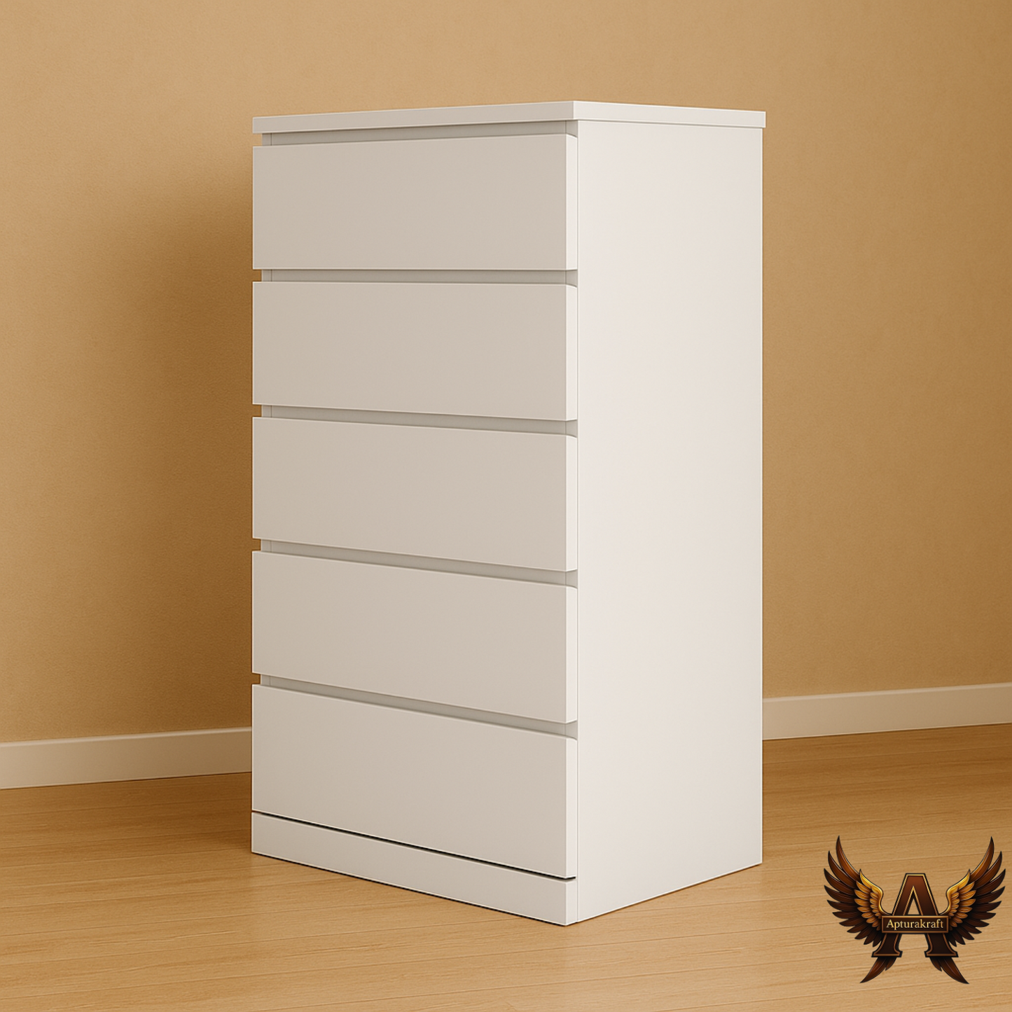 White Engineered Wood 5-Drawer Storage Tower