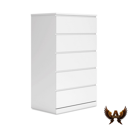 White Engineered Wood 5-Drawer Storage Tower