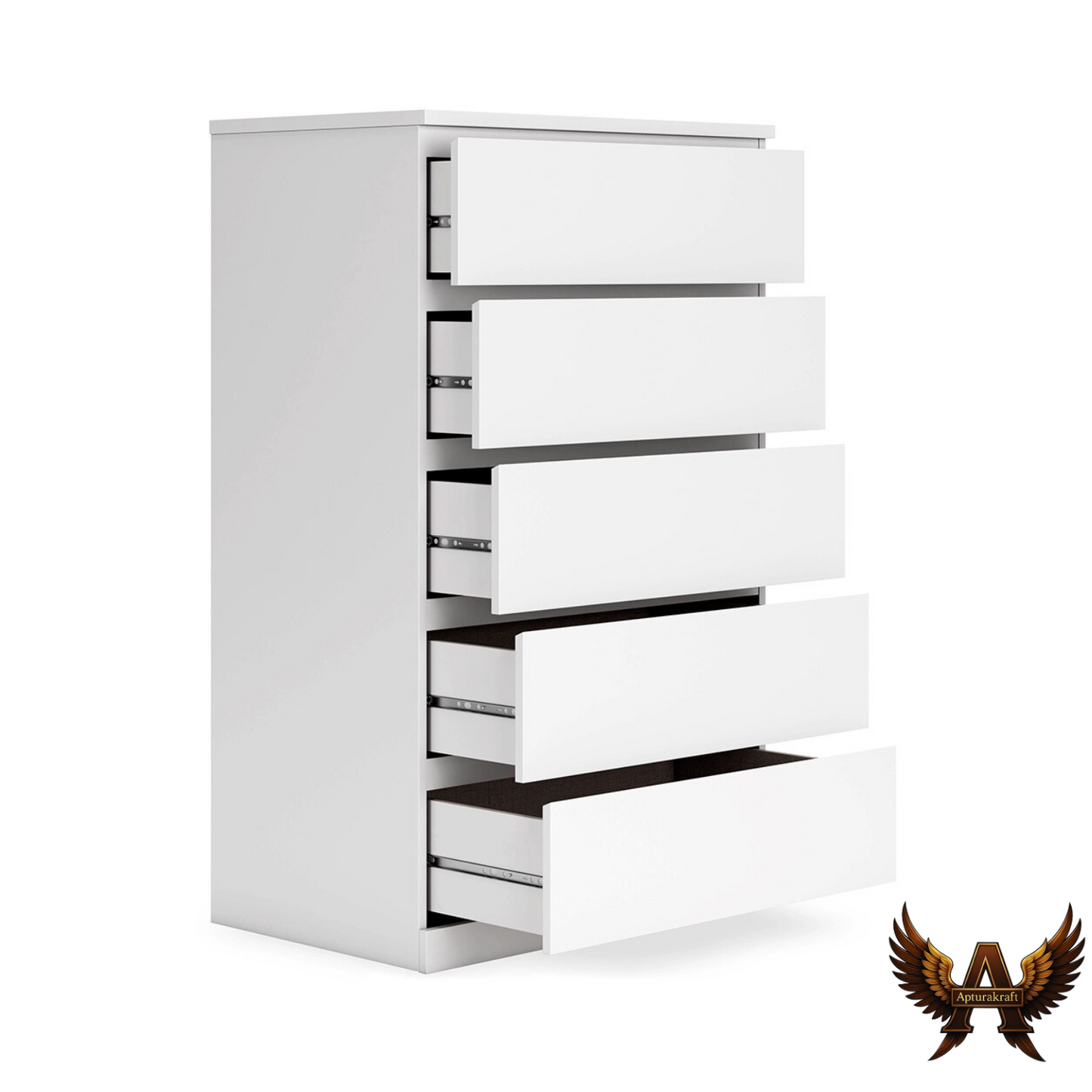 White Engineered Wood 5-Drawer Storage Tower
