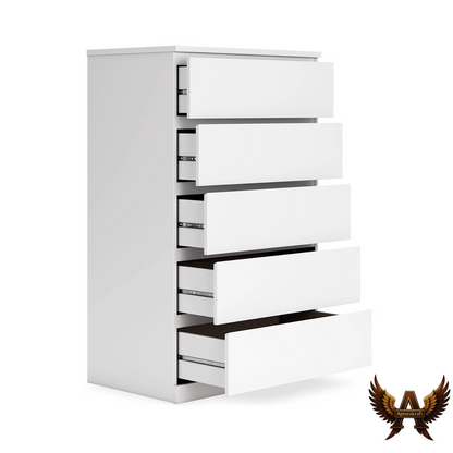 White Engineered Wood 5-Drawer Storage Tower